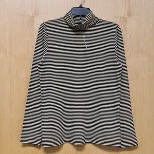 J. Crew Factory Black and Cream Striped Turtleneck Top